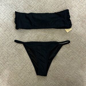 dippin daisys strapless bikini, black ribbed, size medium